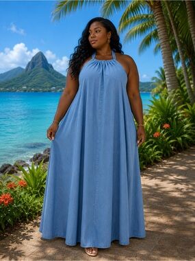 SHEIN Blue Halter Maxi Dress